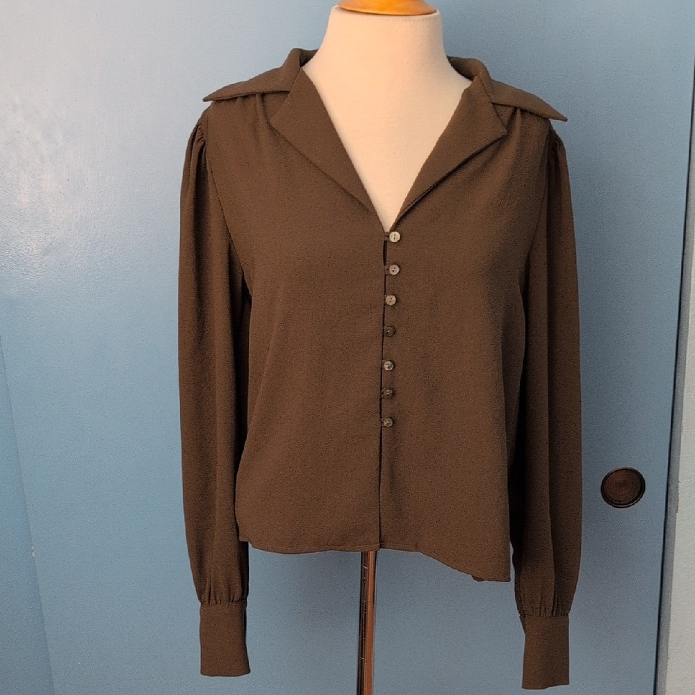 FifteenTwenty Long Sleeve Button Down Blouse Brown Size S